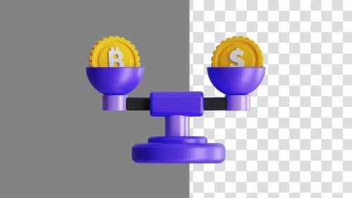 3D Animation of Bitcoin Market Balance Scale | Alpha Channel
