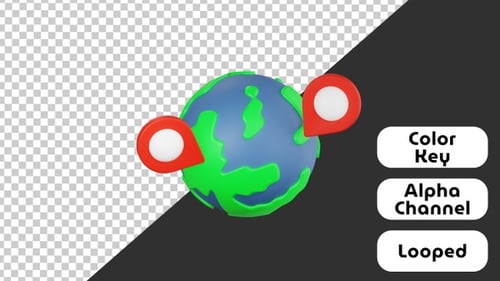 Rotating 3D Earth Globe With Map Location Pins