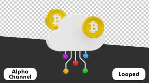 3D Animation of Bitcoin Cloud Mining | Alpha Channel
