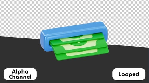 Animated 3D Dollar Bills Dispensing from Slot