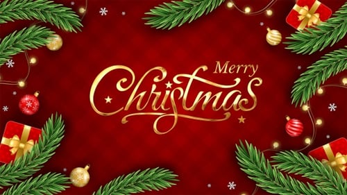Merry Christmas Golden Calligraphy Text Reveal with Festive Holiday Decorations