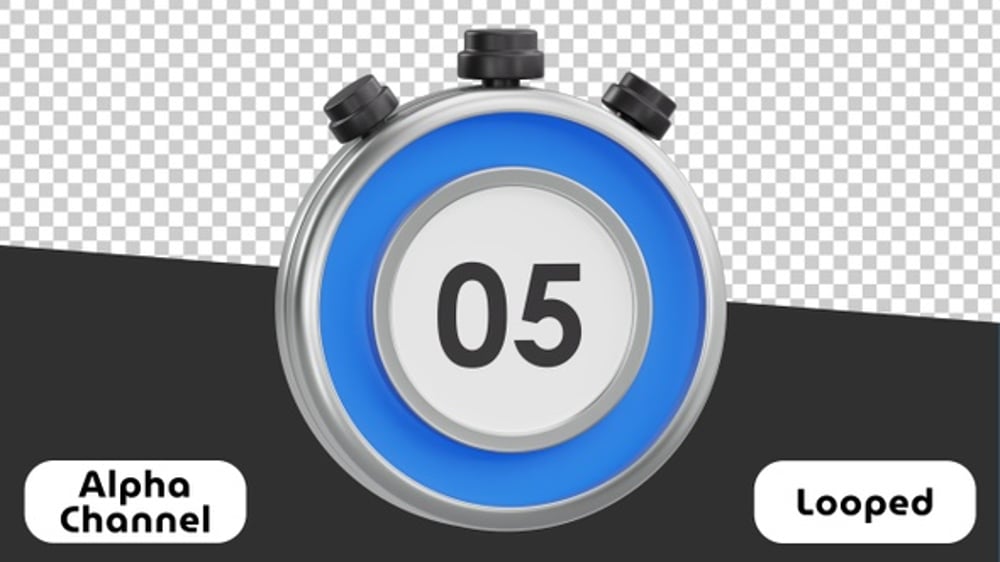 Clean 3D Stopwatch Timer Countdown (5 Seconds) | Alpha Channel ...