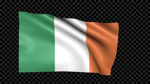 Realistic Waving Ireland Flag Animation with Alpha Channel