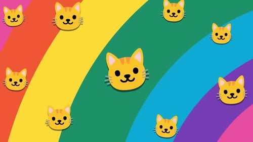 Animated Rainbow Arcs and Cat Faces Background
