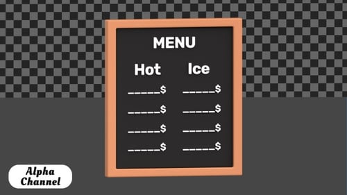 Animation 3D du tableau de menu de café au tableau noir | Alpha Channel