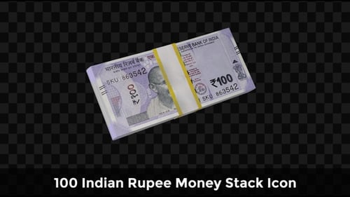 Animated Stack of Indian Rupee Banknotes Rotating on Black Background