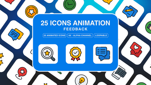 Animated Flat Design Feedback Icons with Transparent Background