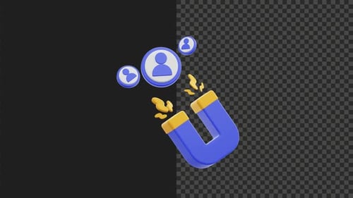 3D Magnet Attracting Users and Golden Particles Animation