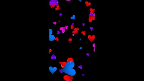 Flying Colorful Hearts Isolated On A Black Background Loop