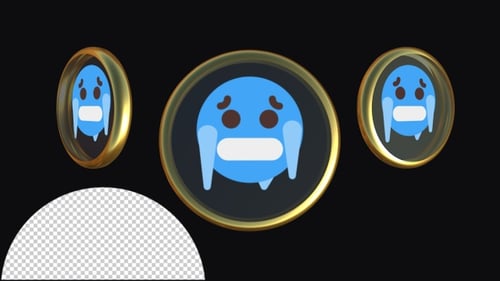 3D Animated Cold Emoji in Golden Rotating Ring