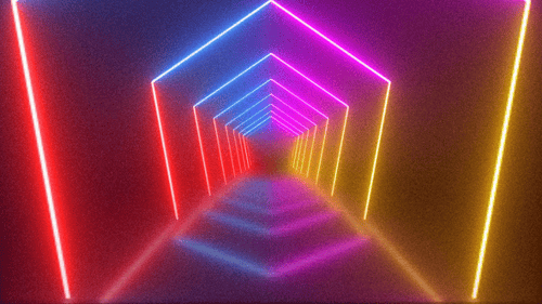 Vibrant Neon Tunnel With Rainbow Hexagonal Shapes