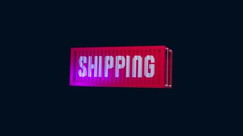 Red container with shipping inscription on black background animation