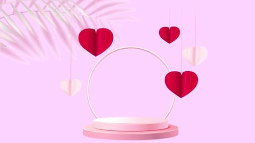 Romantic Pink Podium with Floating Hearts Display