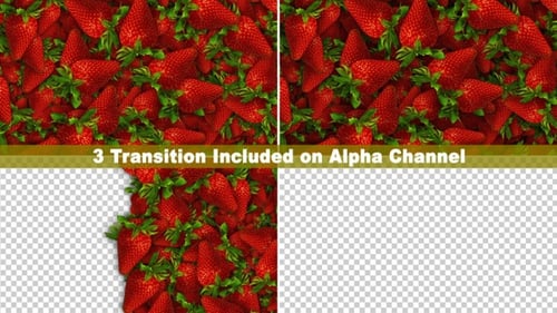 Falling Strawberries Transition Animation on Alpha Channel, Loop