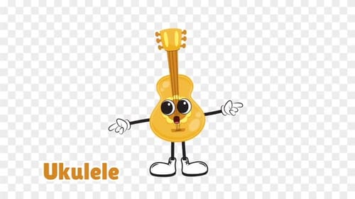 Animated Cartoon Ukulele Character with Alpha Channel