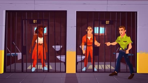 Criminals inside the Prison Cell - Prisoners - Jail - Policeman - Cartoon Animations