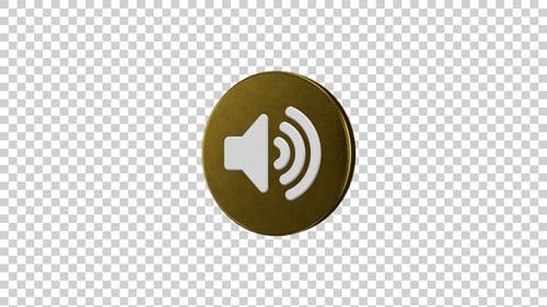 Rotating 3D Golden Speaker Icon with Alpha Channel