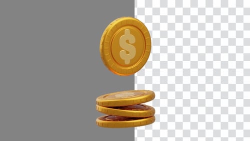 3D animation of Four Stacks of Banknotes jumping and spinning | Alpha Channel