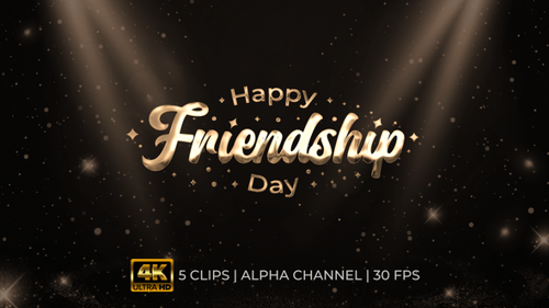 Happy Friendship Day Golden Text Animation with Sparkling Particles