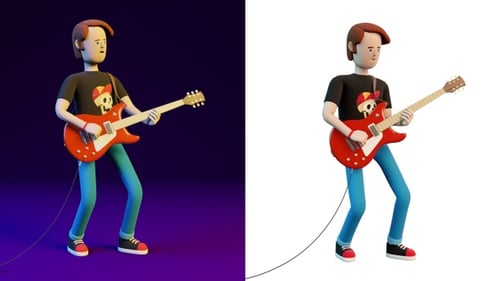 3d Rock Guitarist Playing Electric Guitar