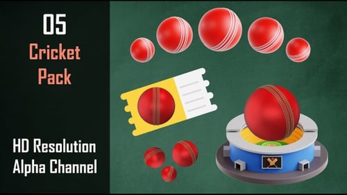 Animated 3D Cricket Sports Elements Pack