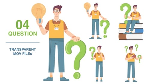 Animated Character with Questions and Lightbulb Ideas