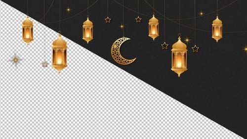 Elegant Ramadan and Eid Golden Lanterns and Crescent Moon Animation