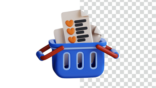 3D animation shopping list with shopping chart.