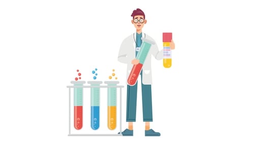 Animated Scientist Working in Laboratory with Test Tubes