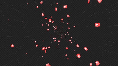 Package of 5 Looped Falling Heart Messages Reaction Animation on Alpha Channel