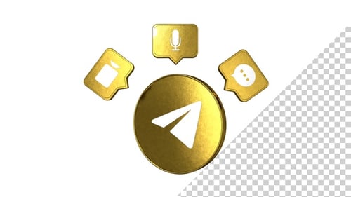 Animated Golden 3D Telegram Social Media Icons with Alpha Channel