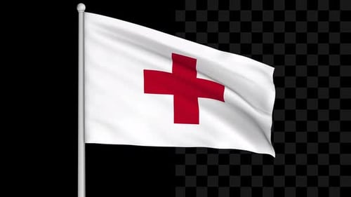 Red Cross Flag Waving Animation With Alpha Channel
