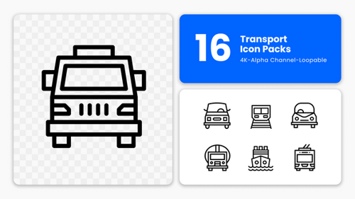 Animated Flat Design Transportation Line Icons Pack