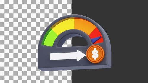 3D Animation of Credit Score Performance Meter | Alpha Channel
