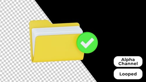 3D Yellow Folder Opening with Green Checkmark Animation