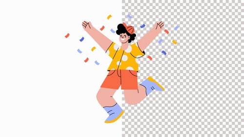 Boy Jumping With Joy On New Year Celebration Animation Alpha Channel