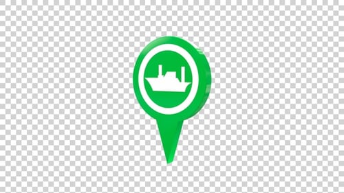 3D Animated Green Map Pin with Boat Icon Reveal