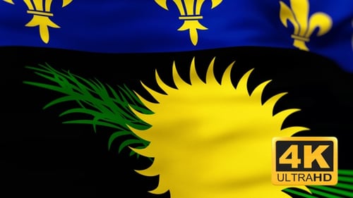 Guadeloupe Flag Waving with Fleur-de-lis and Pineapple Symbol