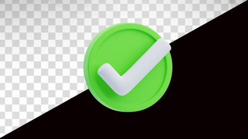 Animación 3D con símbolo de marca de verificación verde