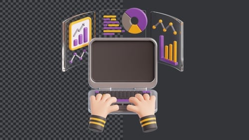 Modern 3D Laptop Displaying Business Data Analytics