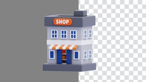 3D Animation of Plaza Providing Stock of Goods | Alpha Channel