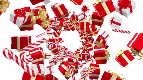 Fliegende Geschenkboxen und Weihnachtssüßigkeiten