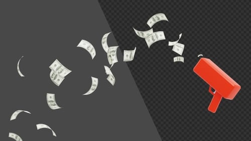 3D Money Gun Shooting Bills in the Air | Alpha Channel