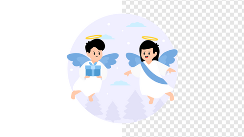 Flat Design Christmas Angels with Gift Animation