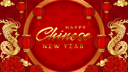 Happy Chinese New Year Metallic Fluid Text Reveal Animation