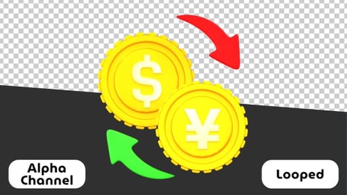 3D Currency Exchange Dollar and Yen Animation | Alpha Channel