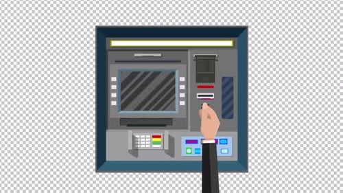 2D-Animation der Bargeldabhebung am Geldautomaten | Alpha Channel