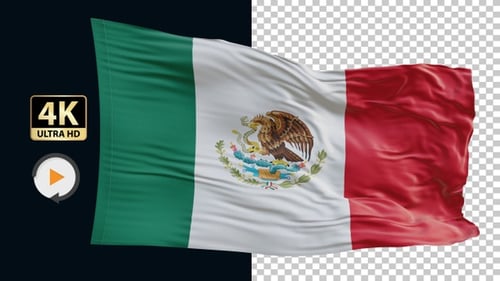 Realistic Waving Mexican Flag with Alpha Channel
