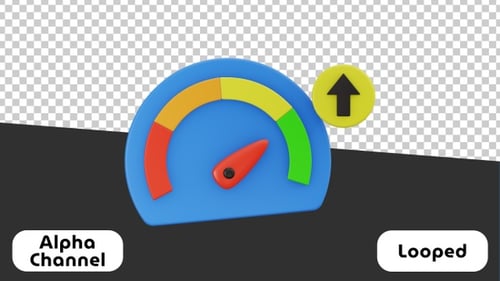 3D Animated Performance Gauge Icon for Business Progress