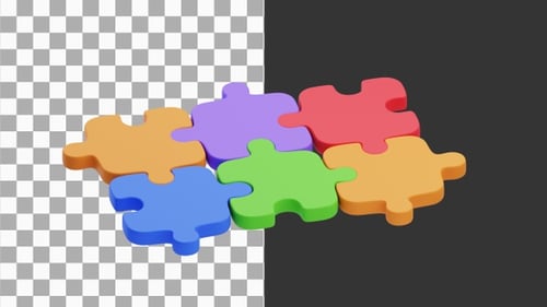 3D Animation of Interlocking Puzzle Pieces | Alpha Channel
